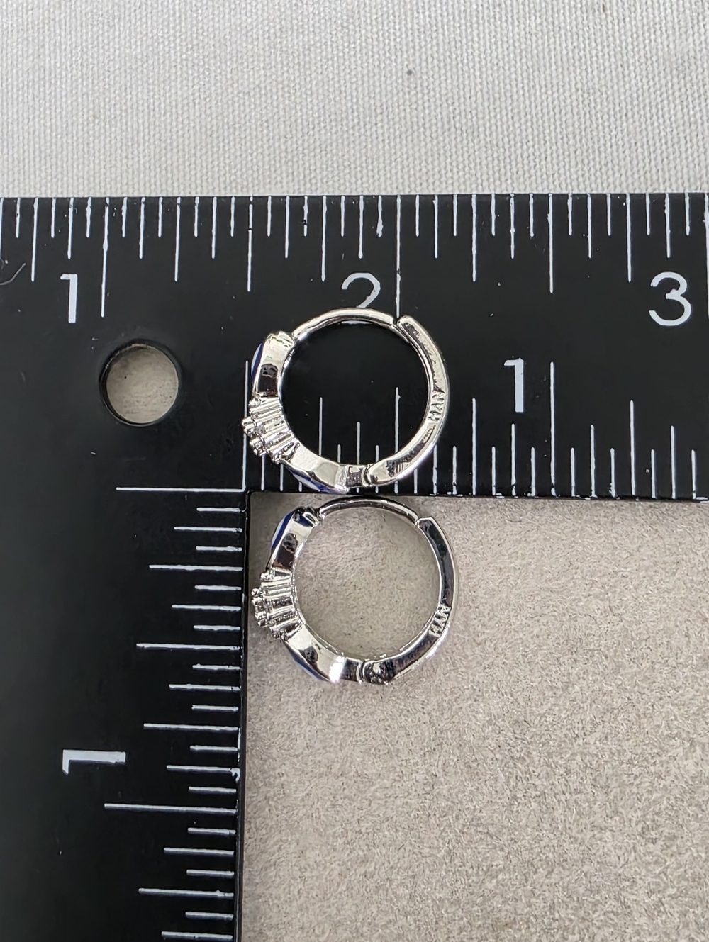 Silver Gold Filled Blue Evil Eye Huggie Hoop Earrings - Picture 9 of 9